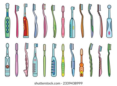 Ilustración vectorial de color de cepillo de dientes sobre fondo blanco. Icono de conjunto de pincel dental.Pincel de dientes de ilustración vectorial para higiene oral.Icono de conjunto de color pincel dental.