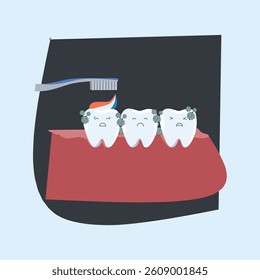 Toothbrush with colorful toothpaste floating on it, indicating to clean germs on the teeth area. The background is neutral color, the concept of the importance of cleaning teeth to maintain oral