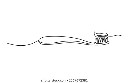 Toothbrush Continuous one line drawing. Dental care equipment at home. Brushing teeth. Teeth care concept. Oral care center