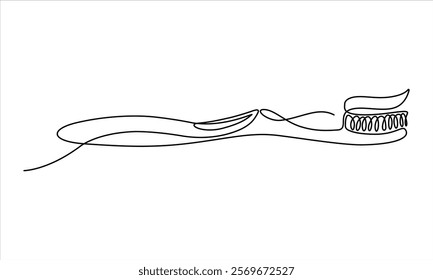 Toothbrush Continuous one line drawing. Dental care equipment at home. Brushing teeth. Teeth care concept. Oral care center