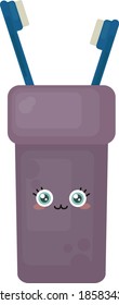 Cepillo de dientes en una taza, ilustración, vector sobre fondo blanco