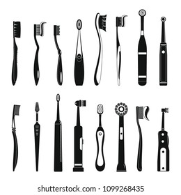 Toothbrush dental icons set. Simple illustration of 16 toothbrush dental icons for web