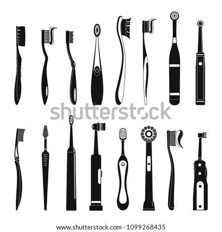 Toothbrush dental icons set. Simple illustration of 16 toothbrush dental icons for web