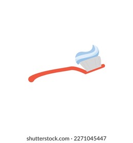 Toothbrush with dental paste flat cartoon vector illustration isolated on white background. Teeth hygiene tool, dental brush for oral health maintenance.