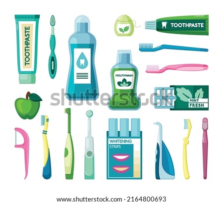 toothbrush. dental stuff for self protection health care for teeth vector cartoon illustration
