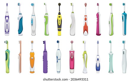 Toothbrush electric of dental vector cartoon icon set . Collection vector illustration brush of dental on white background.Isolated cartoon illustration icon set of toothbrush for web design.