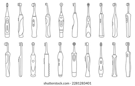 Toothbrush electric of dental vector outline icon set . Collection vector illustration brush of dental on white background.Isolated outline illustration icon set of toothbrush for web design.