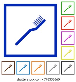 Toothbrush flat color icons in square frames on white background