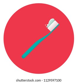 Toothbrush flat icon isolated on red background. Simple Toothbrush sign symbol in flat style. Hygiene element vector illustration for web and mobile design.