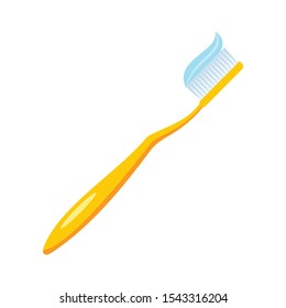 Toothbrush flat icon. Vector Toothbrush with toothpaste in flat style isolated on white background. Element for web, game and advertising