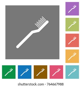 Toothbrush flat icons on simple color square backgrounds