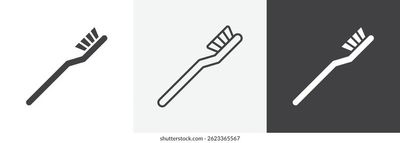 Toothbrush flat and liner vector icons set