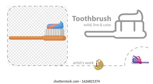 Toothbrush flat, solid, line icon