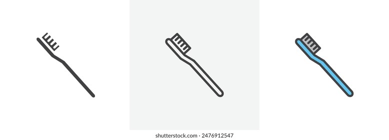 Toothbrush flat thin line icon collection.