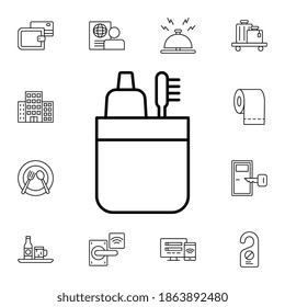 Icono de vector plano de cepillo de dientes en el paquete de servicios de hotel