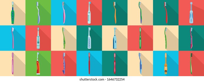 Ilustración vectorial plana de cepillo de dientes sobre fondo blanco. Icono del conjunto de cepillos dentales.Pincel dental de ilustración vectorial para higiene oral.Icono de conjunto plano pincel dental.