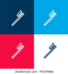 Toothbrush four color material and minimal icon logo set in red and blue