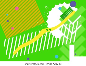Toothbrush geometrical graphic retro theme background. Minimal geometric elements. Vintage abstract shapes vector illustration.