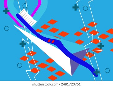 Toothbrush geometrical graphic retro theme background. Minimal geometric elements. Vintage abstract shapes vector illustration.