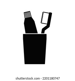 toothbrush Glass cup icon in black flat glyph, filled style isolated on white background