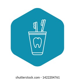 Toothbrush in glass icon. Outline toothbrush in glass vector icon for web design isolated on white background