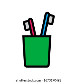 Toothbrush and glass icon,vector illustration. Flat design style. vector toothbrush and glass icon illustration isolated on White background, toothbrush and glass icon Eps10.