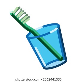 toothbrush in glass, oral hygiene icon sticker emoji on white background