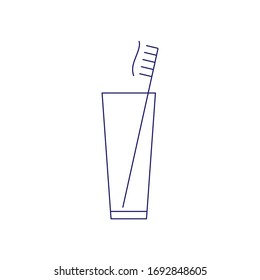 cepillo de dientes en un vaso. Icono simple vector lineal aislado en un fondo blanco. Limpieza dental, procedimiento higiénico