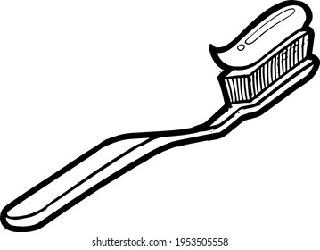 Toothbrush hand drawn illustration. Black and white vector.