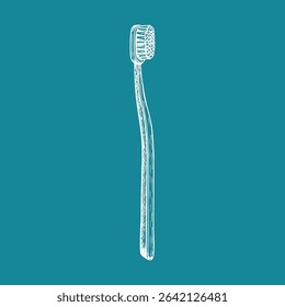 Toothbrush hand drawn vector line sketch illustration. Stomatology, dentistry, oral hygiene, healthcare concept. Outline engraving doodle clipart