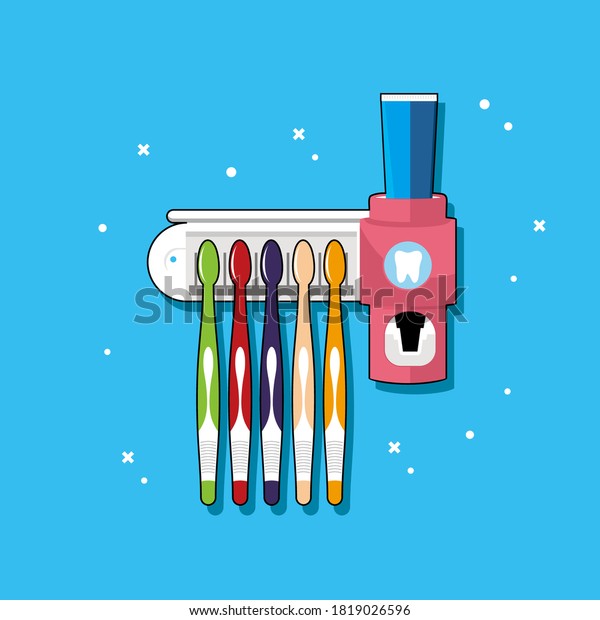 Toothbrush holders with many colors. Bathroom\
Equipment illustration. flat icon concept isolated. flat cartoon\
style vector