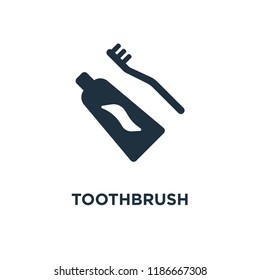 Toothbrush icon. Black filled vector illustration. Toothbrush symbol on white background. Can be used in web and mobile.