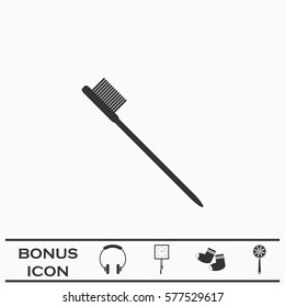 Toothbrush icon flat. Black pictogram on white background. Vector illustration symbol and bonus button