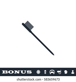Toothbrush icon flat. Black pictogram on white background. Vector illustration symbol and bonus button