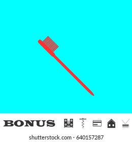 Toothbrush icon flat. Red pictogram on blue background. Vector illustration symbol and bonus buttons Music center, corkscrew, credit card, house, drum