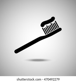 Toothbrush icon. Flat style. Grey background. Vector illustration.