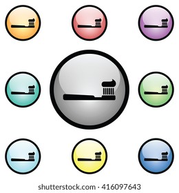 Toothbrush Icon Glass Button Icon Set