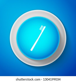 Toothbrush icon isolated on blue background. Circle blue button. Vector illustration