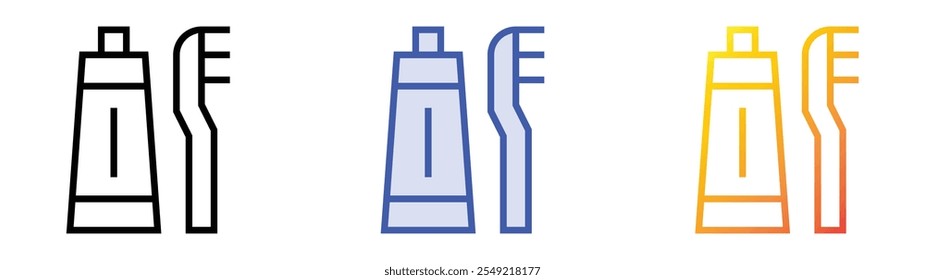 Zahnbürsten-Symbol. Lineares, blaues Füllungs- und Farbverlauf-Design einzeln auf weißem Hintergrund