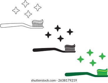 Toothbrush icon on light background. Tooth hygiene, dentist symbol. Healthcare, toothpaste, travel equipment, oral cleaning. Outline, flat and colored style. Flat design. 