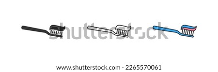 Toothbrush icon on light background. Tooth hygiene, dentist symbol. Healthcare, toothpaste, travel equipment, oral cleaning. Outline, flat and colored style. Flat design. 