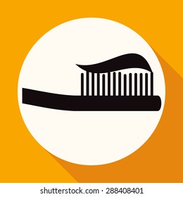 Toothbrush icon on white circle with a long shadow