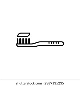 Icono de cepillo de dientes, cepillo de dientes con pegado aislado en fondo blanco