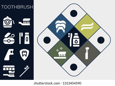 toothbrush icon set. 13 filled toothbrush icons.  Simple modern icons about  - Tooth Brush, Toothbrush, Dental floss, Dental, Toothpaste, Electric
