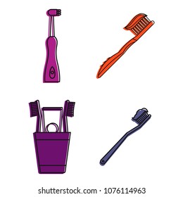 Toothbrush icon set. Color outline set of toothbrush vector icons for web design isolated on white background