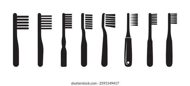 Toothbrush Icon Set. Dental, Hygiene, Bristles, Modern, Classic, Silhouette Design