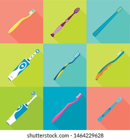 Toothbrush icon set. Flat set of 9 toothbrush vector icons for web design isolated on white background