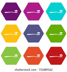 Toothbrush icon set many color hexahedron isolated on white vector illustration