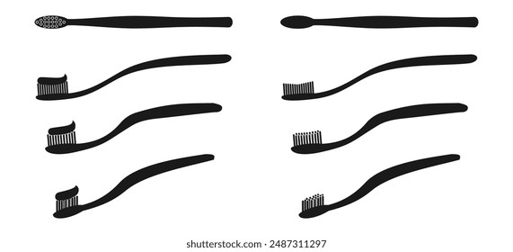 Ilustración vectorial de conjunto de iconos de cepillo de dientes aislada sobre fondo blanco.