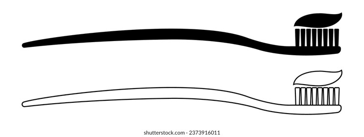 Toothbrush icon with toothpaste. Tooth brush symbol. Dental, hygiene, oral care concept. Vector illustration.